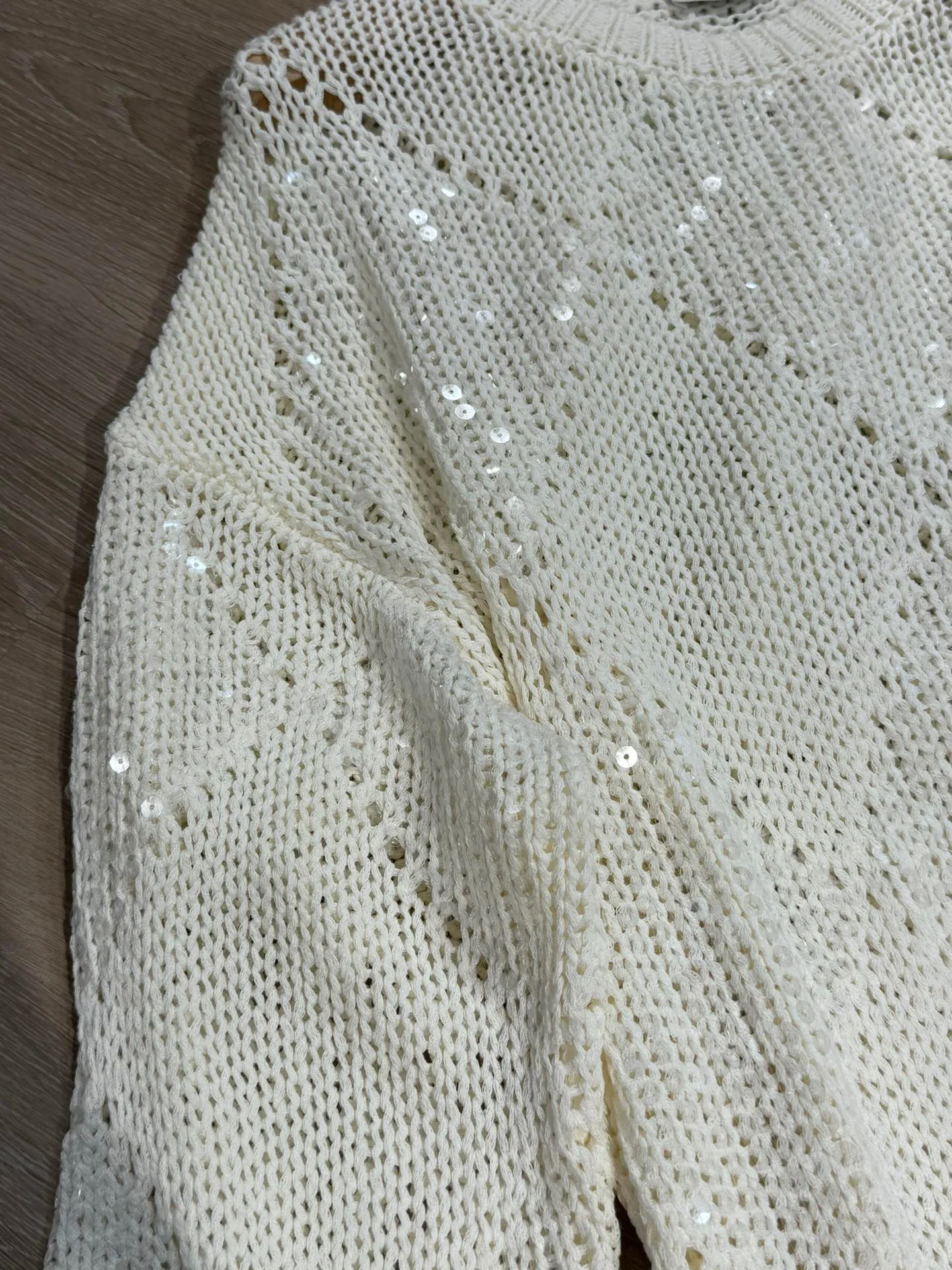 Sequins decorated loose cotton linen sweater