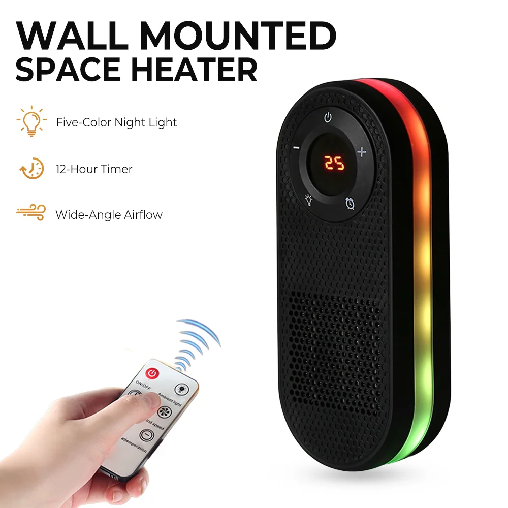 

180° Rotation Wall Mounted Space Heater,LED Display & Timer Function Plug in Heater,Overheat Protection Quiet Desk Warmer EU/US