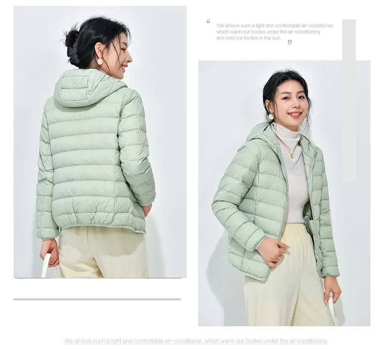 Women's Lightweight Casual Hooded Down Jacket Autumn Winter Minimalist Short Down Coats Female Solid Color Zipper Warm Outerwear