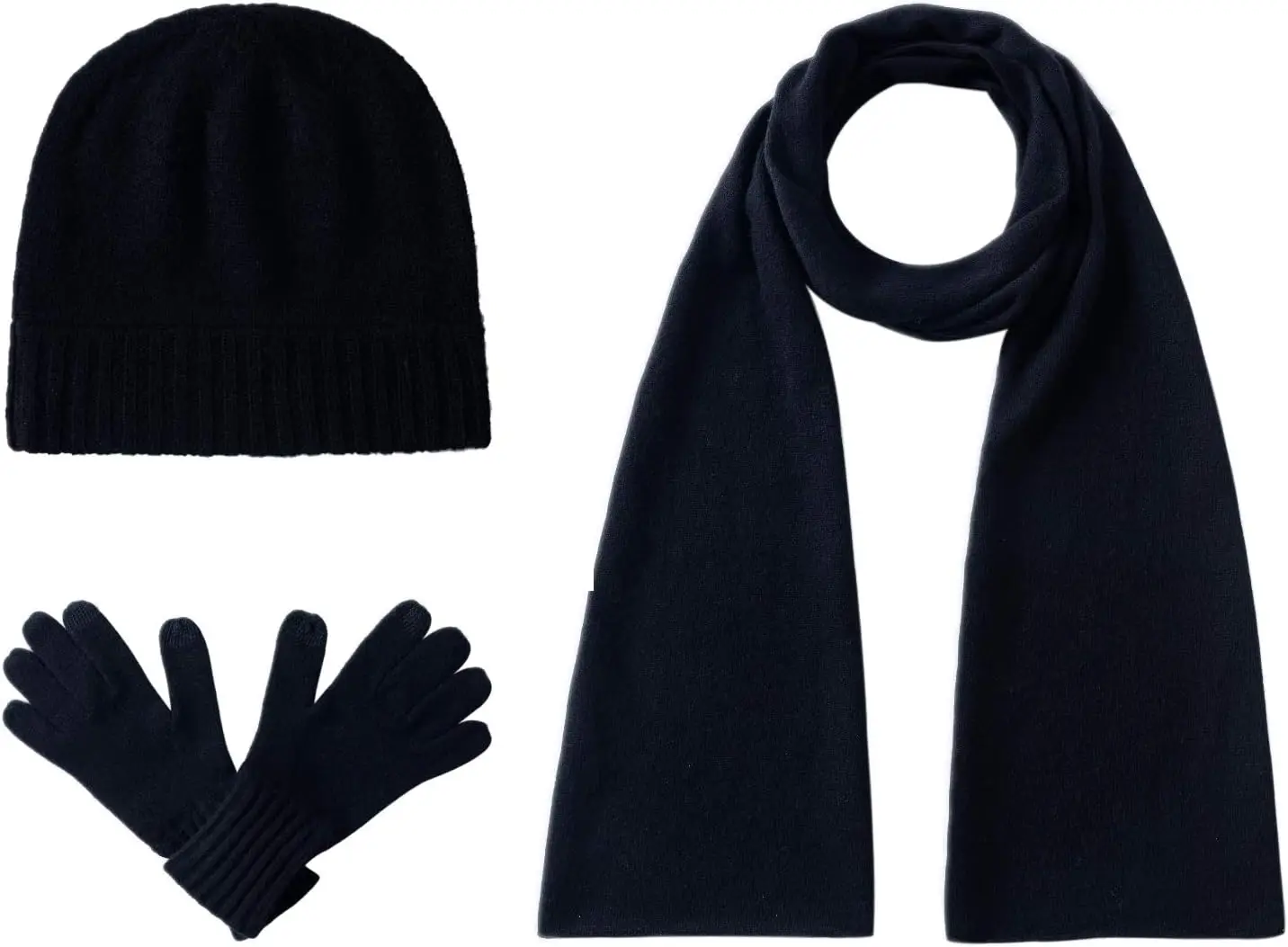 Women’s 100% Pure Cashmere Scarf, Gloves, Beanie Hat Gift Box Set