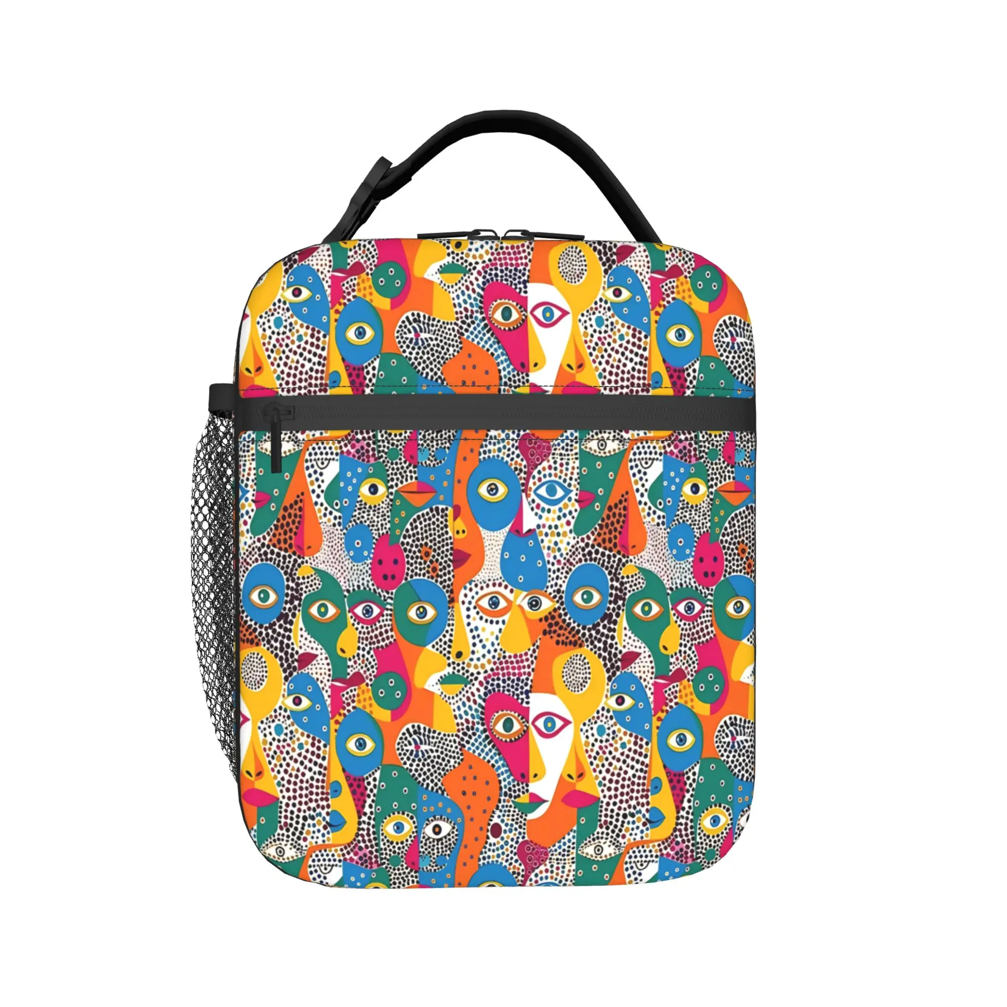 Yayoi Kusama Abstract Face Lunch Bag For Women  Graphic Design Office Lunch Box Kawaii Portable Oxford Cooler Bag