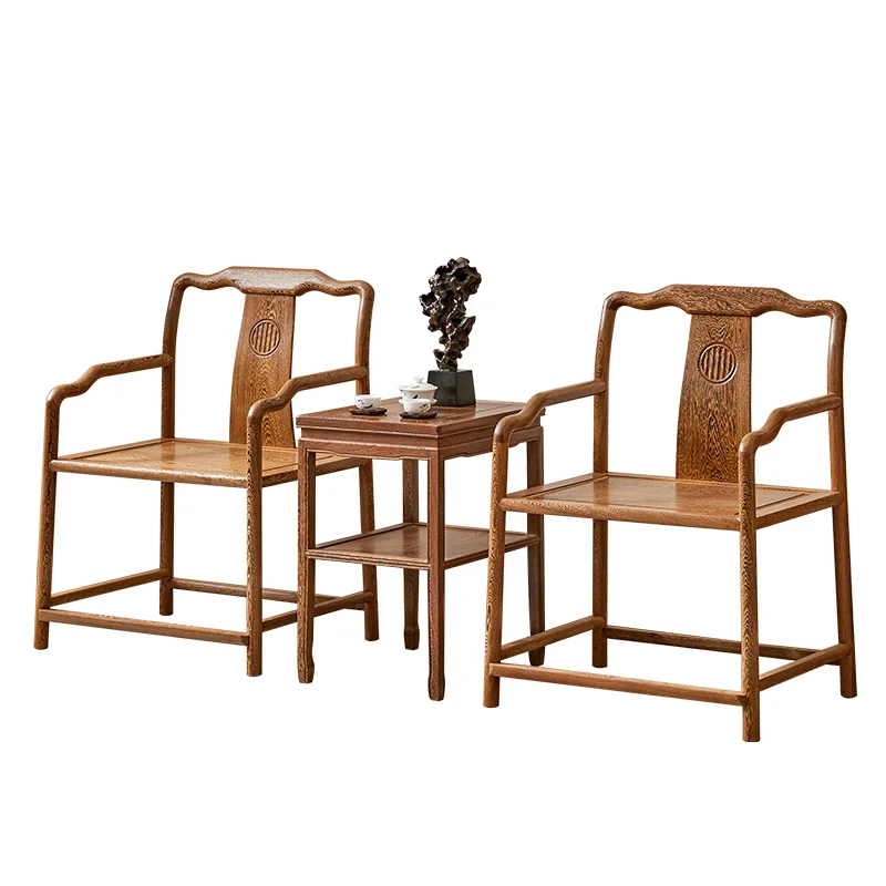 

Chicken wing wood new Chinese casual tea chair all solid wood Taishi chair mahogany Chinese back chair three-piece set