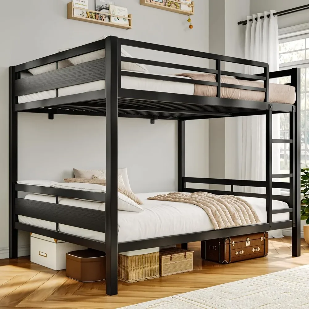 Metal Bunk Bed Full Over Full, Heavy Duty Bunk with High Guardrail and Safety Entrance Design, Under-Bed Storage, Customized