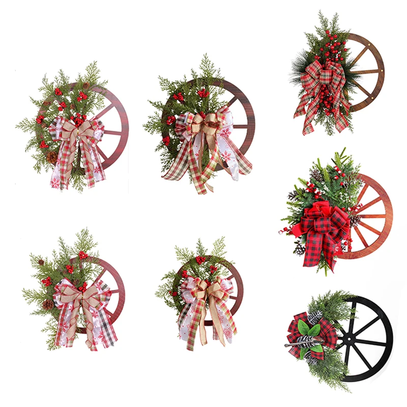 Christmas Wagon Wheel Wreath Winter Door Hanging Home Decoration Gift Different Sizes New Year Gift Christmas