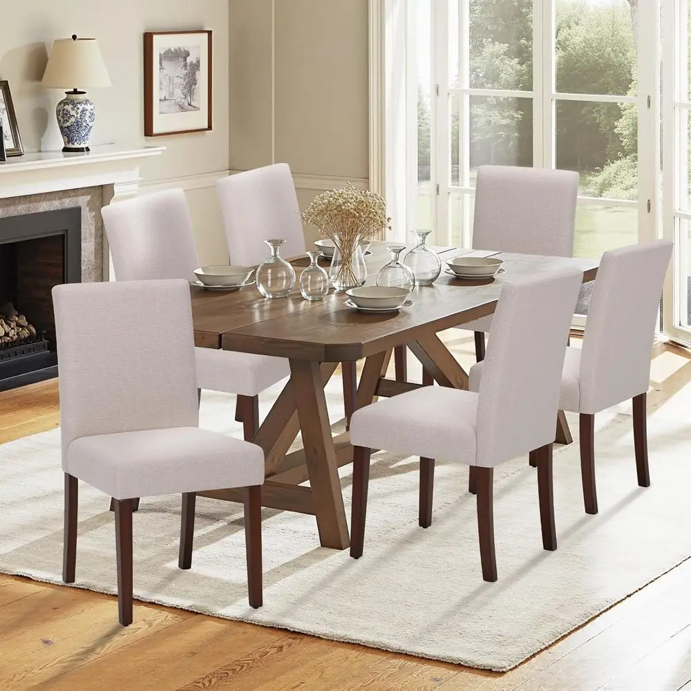 

6-Piece Modern Farmhouse Upholstered Dining Chairs Set with High Back and Wooden Legs