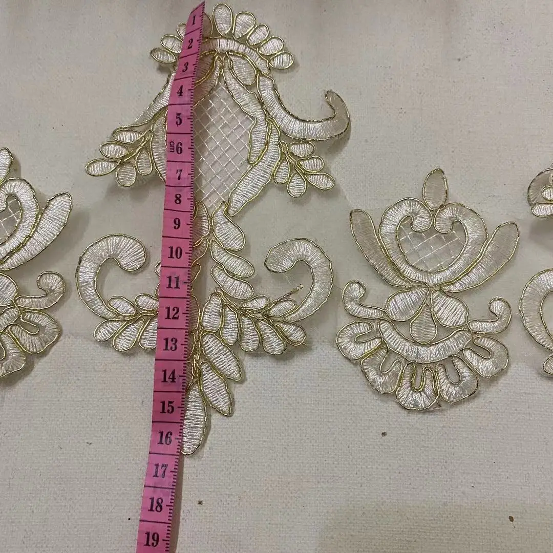 Delicate 1 Yard Gold Cording Edge Flower Venise Venice Mesh Lace Trim Applique Sewing Craft for Wedding Dec. 15cm