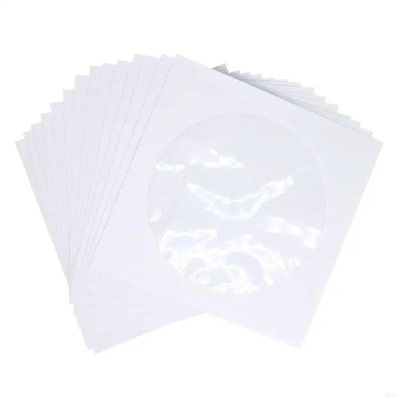 R91a 100pcs الأكمام الورقية البيضاء ذات الأكمام الممتازة مع نافذة مقطوعة رفرف لقرص Blu-ray حقيبة تخزين ورقية.
