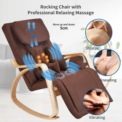 Full massage function-Air pressure-Comfortable Relax Rocking Chair, Lounge Chair Relax Chair with Cotton Fabric Cushion Brown