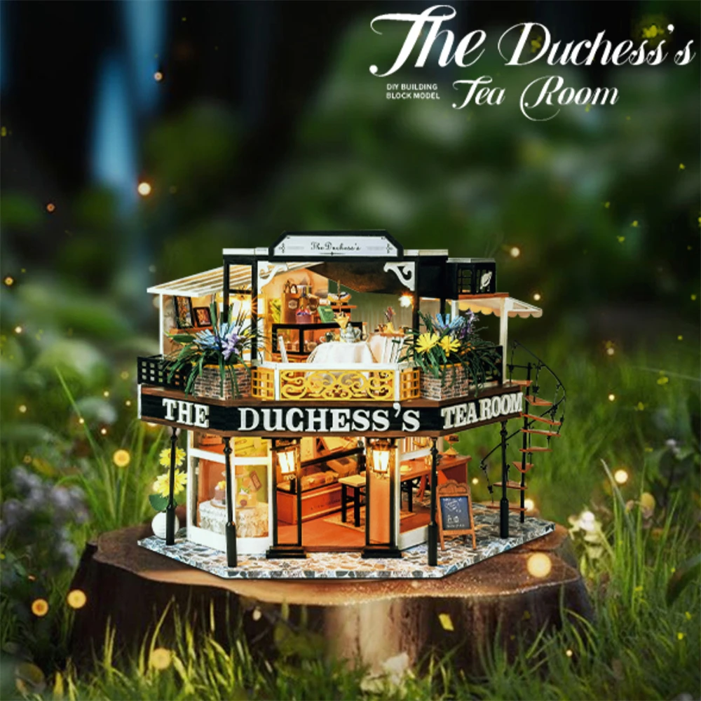 NEW The Duchess's Tea Room DIY Wooden House Miniature Kits With Furniture LED Lights Home Decoration For Adult Handmade Gifts