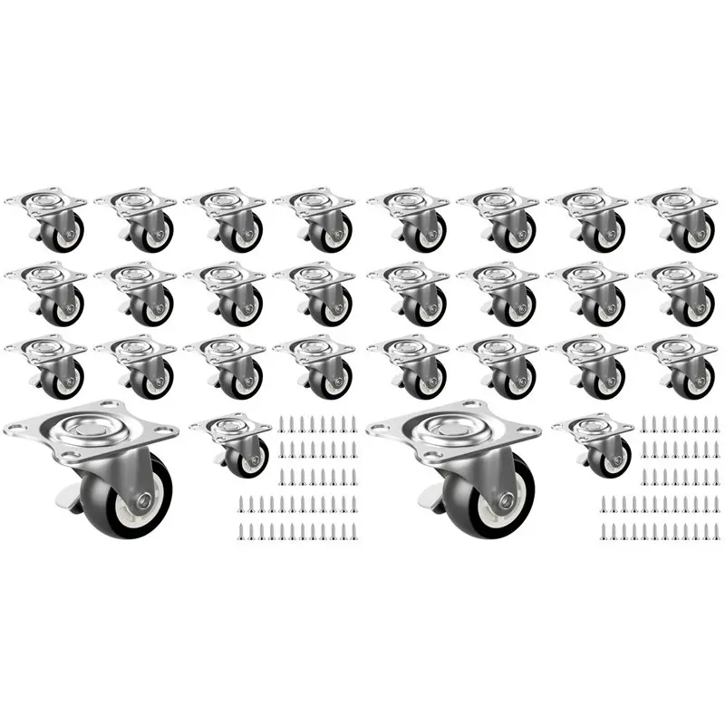 SHGO-Pack Of 28 Swivel Castors With Brakes 25Mm Furniture Castors Small Load Capacity 112 Kg Transport Castors 360 Degree