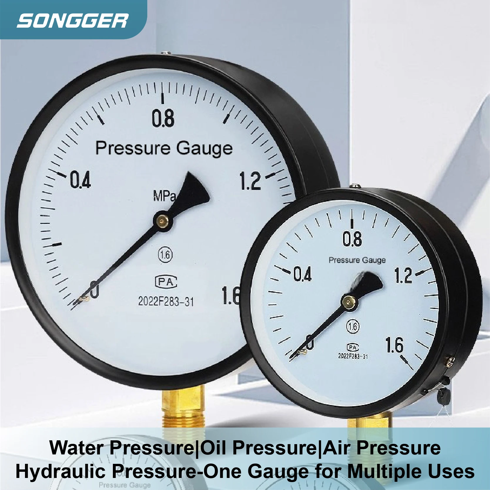 Y-150 Dial Pressure Gauge 150mm -0.1~60MPa Bottom Mount Air Oil Water Vacuum Manometer