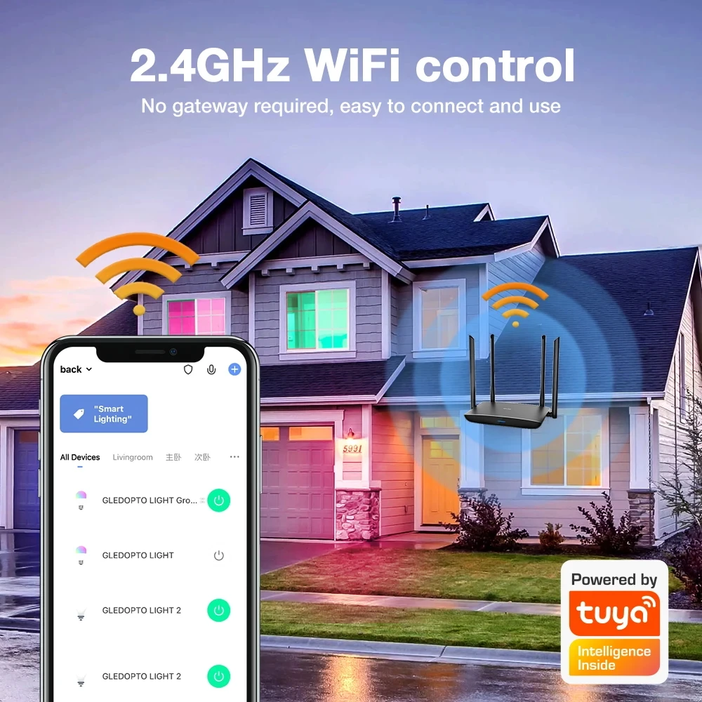 GLEDOPTO-LED Strip Controller com Wi-Fi, Suporta Smart Phone App, Controle de Voz, Sem Fio, Max 20A, 2.4GHz, 5 em 1, TUYA