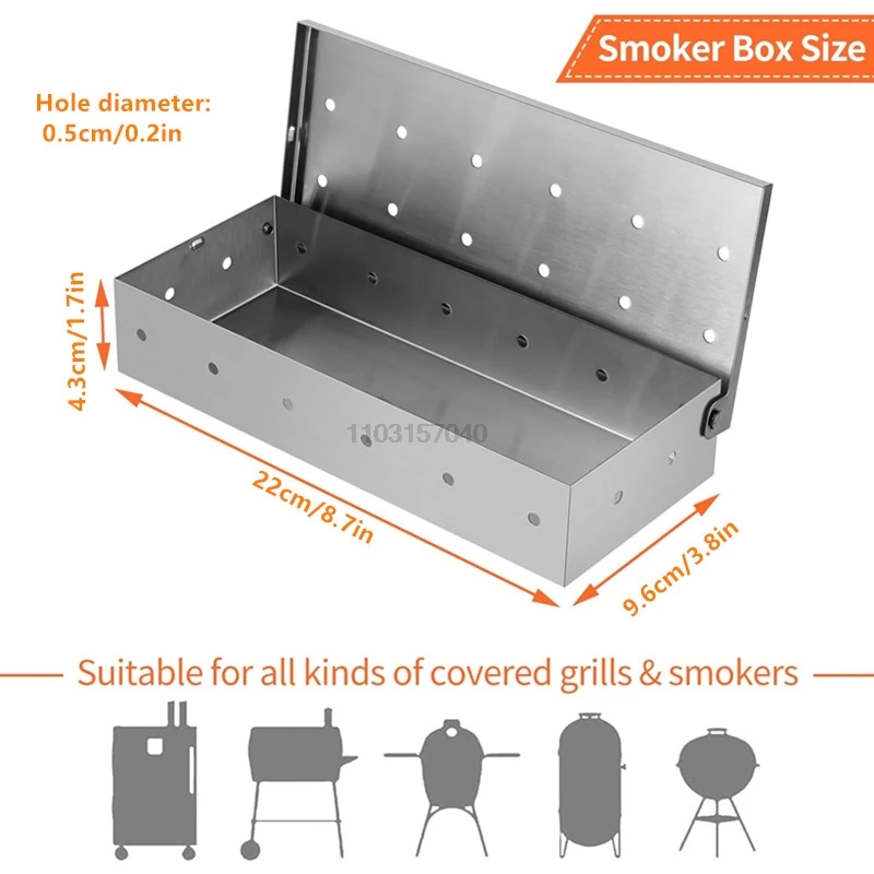 Stainless Steel BBQ Smoker Box  Wood Chips for Indoor Outdoor Charcoal Gas Barbecue Grill Meat Infused Smoke Flavor Accessories