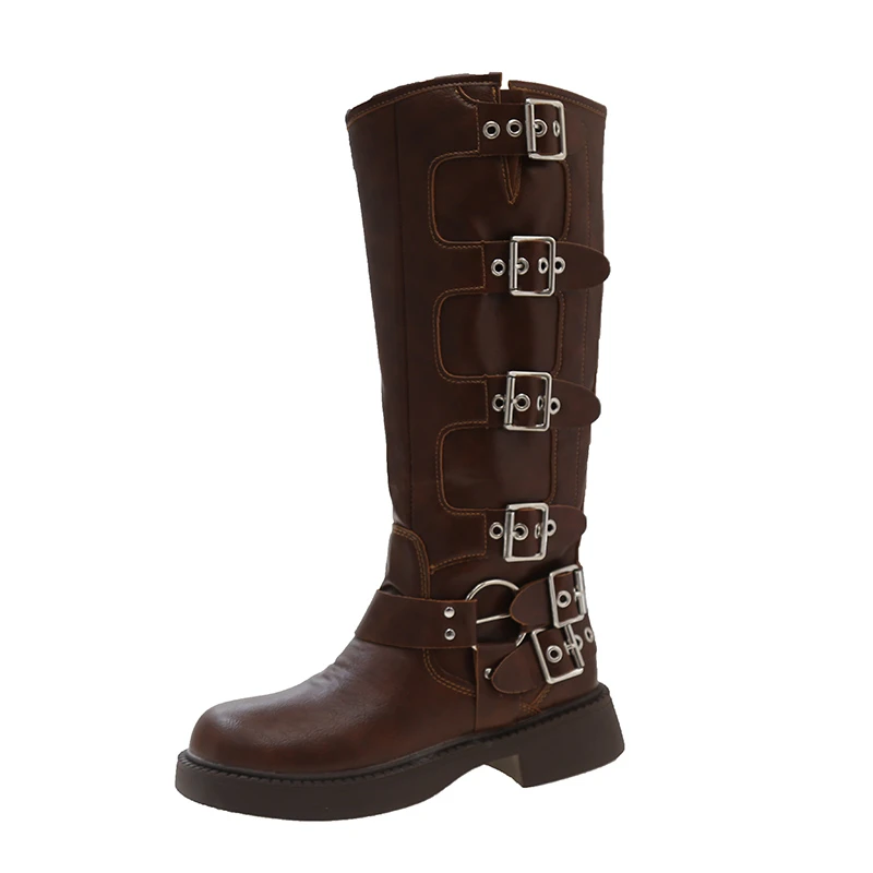 Autumn and Winter 2024 Vintage Boots Thin Western Cowboy Boot Medium Heel Leather Boots Cavalry Boots