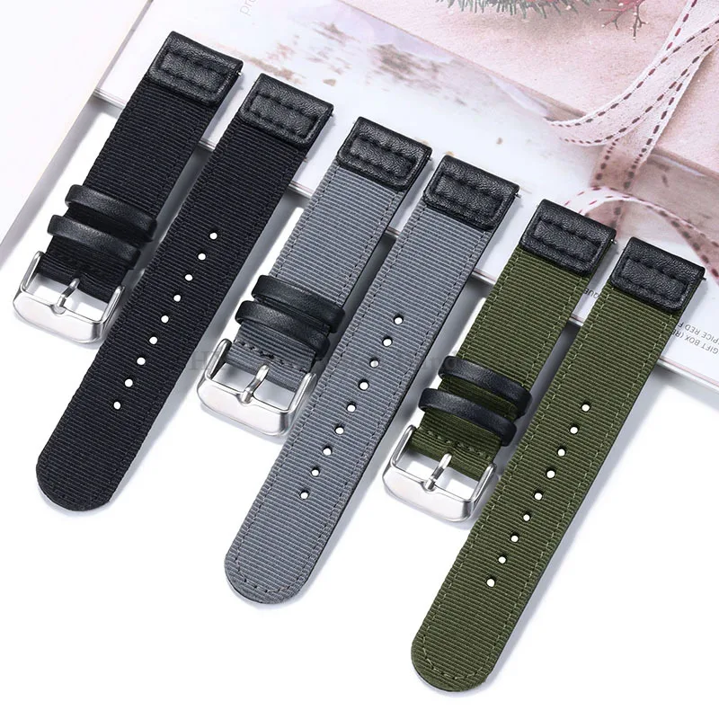 20mm Nylon+Leather Watch Strap for Seiko for Omega Quick Release Bracelet Men Women Wrist Band for Huawei Watch GT2 GT3 42 46mm