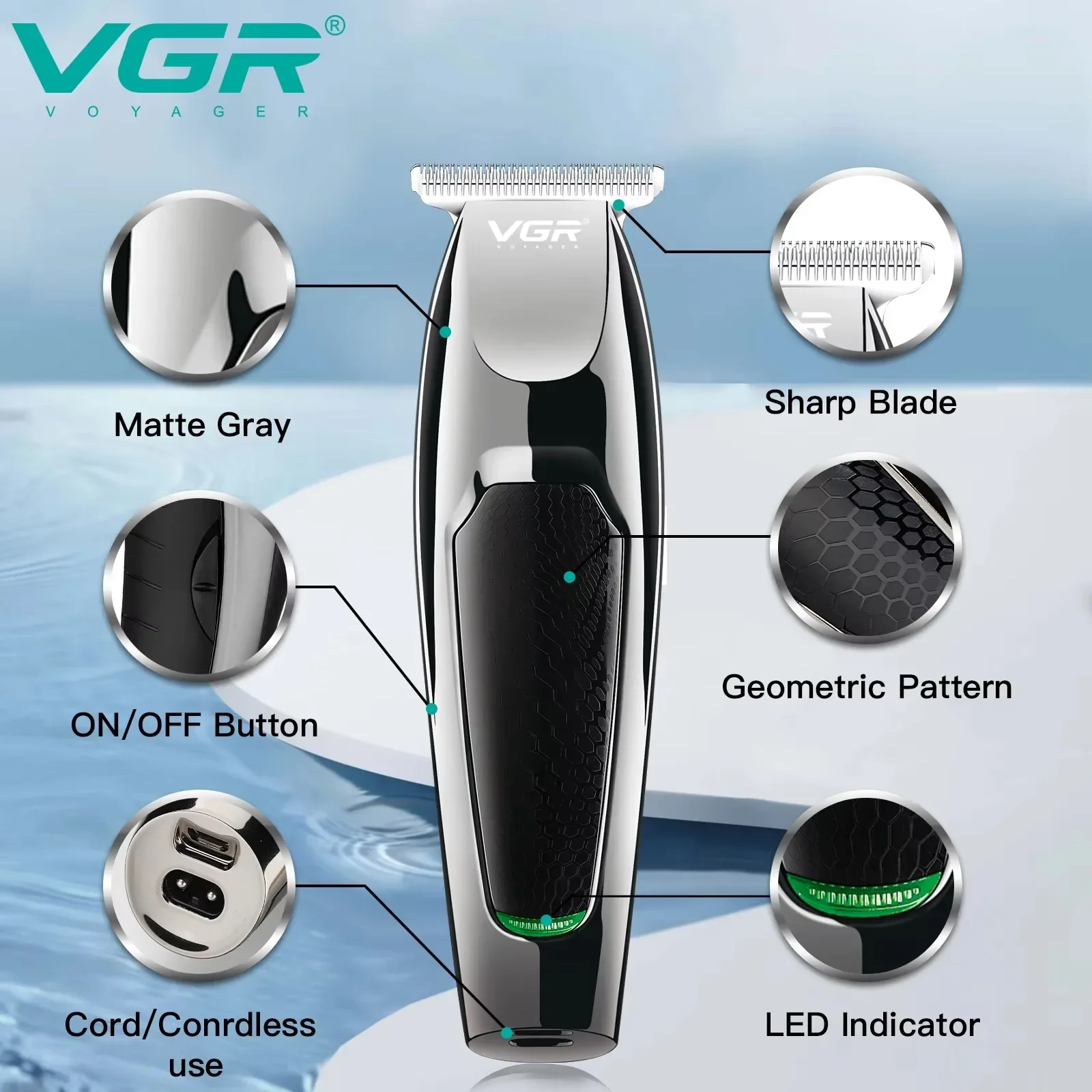 VGR Hair Trimmer Professional Hair Trimmer Machine Rechargeable Cordless Hair Clipper Machine 0mm Cutting Blade for Man V-030