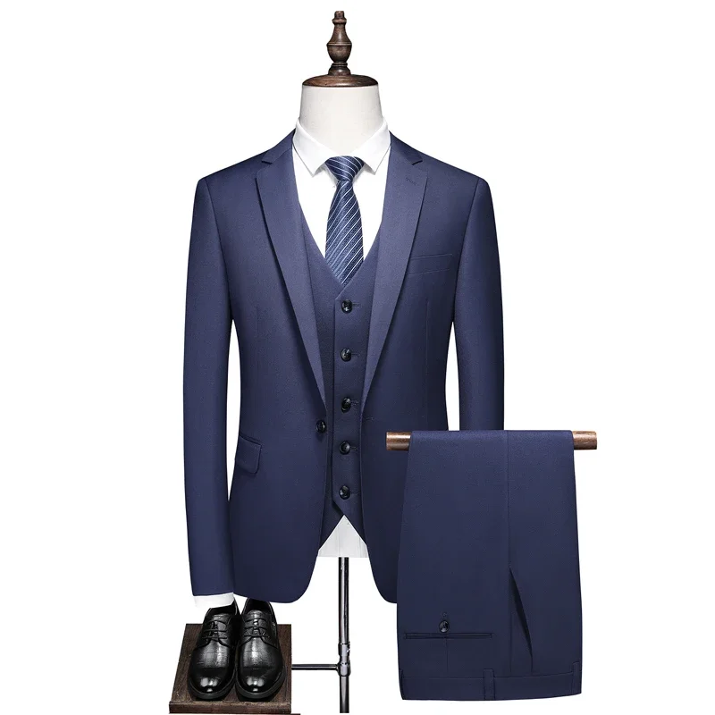 Conjunto de traje de negocios de Boutique para hombre, traje ajustado de Color sólido, vestido dividido doble, Blazers, chaqueta, pantalones, chaleco