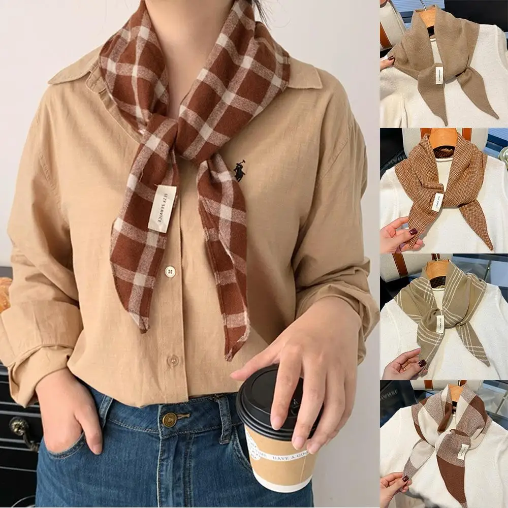 

Plaid Triangle Headscarf Neck Warmer Scarves Multifunctional Casual Scarf Knitted Triangular Scarf Wool Knitting DIY Small Shawl