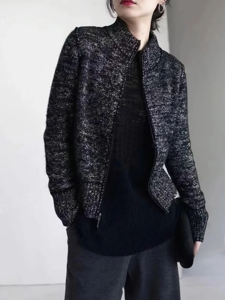 

Faionable Vintage Woolen Knitted Cardigan Comfortable Casual Sle Zipper Design Slimming Effect Autumn Winter New Arrival