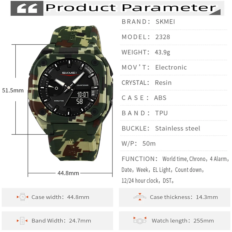 Skmei Multiple Time Zone Sports Watches for Mens Analog Digital Display 4 Alarm Clock Male LED Waterproof Electronic Wristwatch