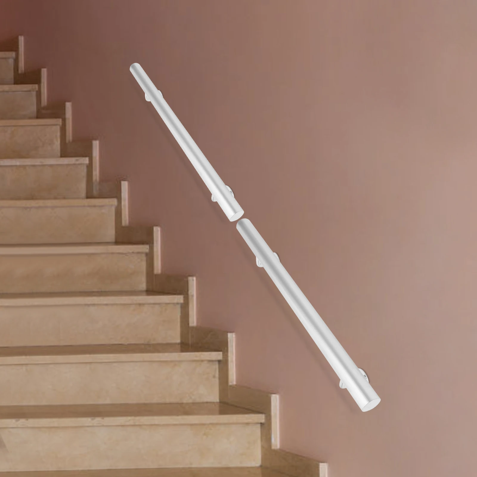 

Silver Stainless Steel 5FT Cylindrical Stair Handrail Load 200 Pounds Wall Railing Anti-skid Guardrail