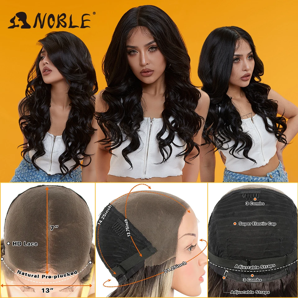 Noble Synthetische Lace Front Pruik 26 Inch 13X7 Lange Golvend Full Lace Front Pruik 30Inch Lace Deel pruik Blonde Pruiken Voor Vrouwen Kant Pruik