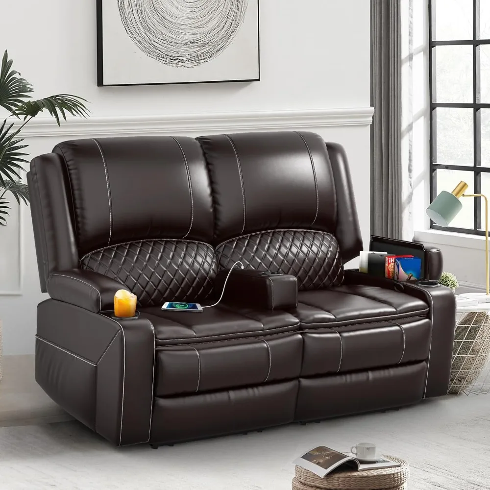 

Manual Lounge Chair Sofa with Detachable Armrests, Faux Leather Lounge Chair Double Sofa, Equipped with USB Charging Port