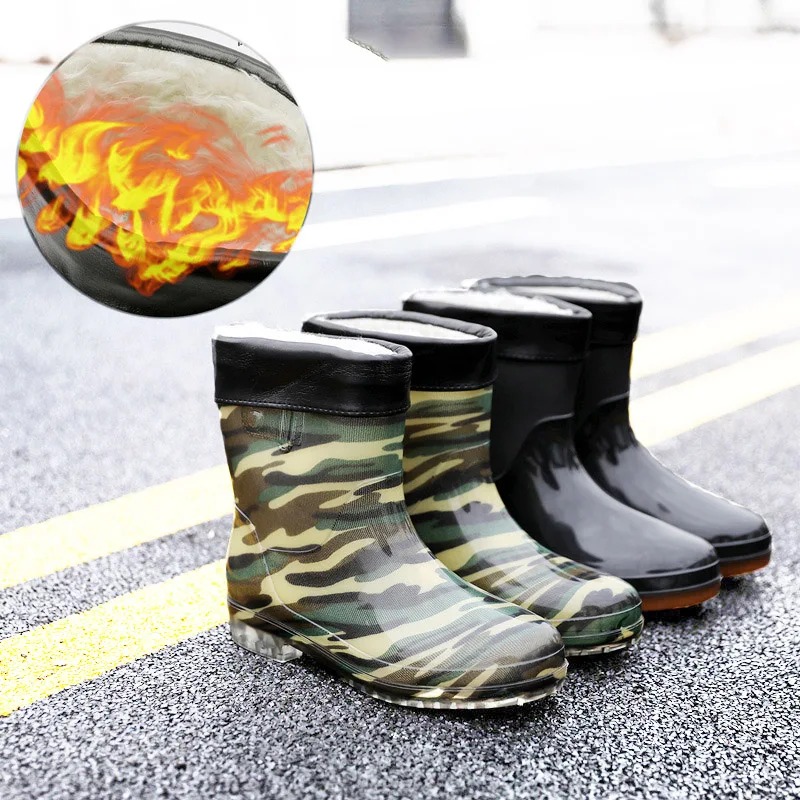 Winter Warm Fishing Hunting Working Rain Boots Men Women Waterproof Warm Lining Removeable Middle Tube Rubber Water Shoes