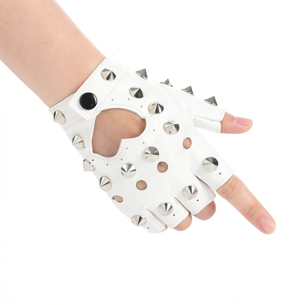 Studded Fingerless Gloves Hip Hop Dance Gear Punk Rock Style Faux Leather Gloves For Rave Festival Costume