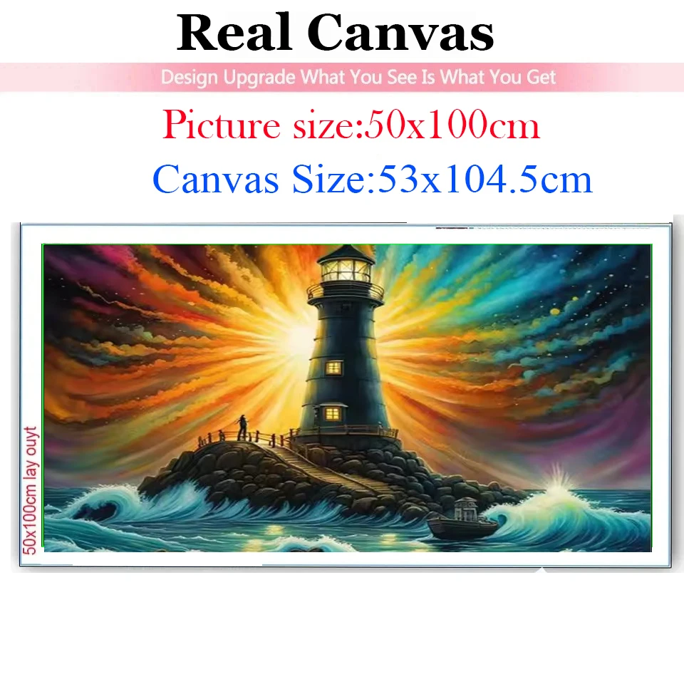 Diamond Painting Cross Stitch Fantasy Huge Sea Waves Lighthouse 5D Diy Diamond Embroidery Mosaic Full Drill Abstract Home Decor