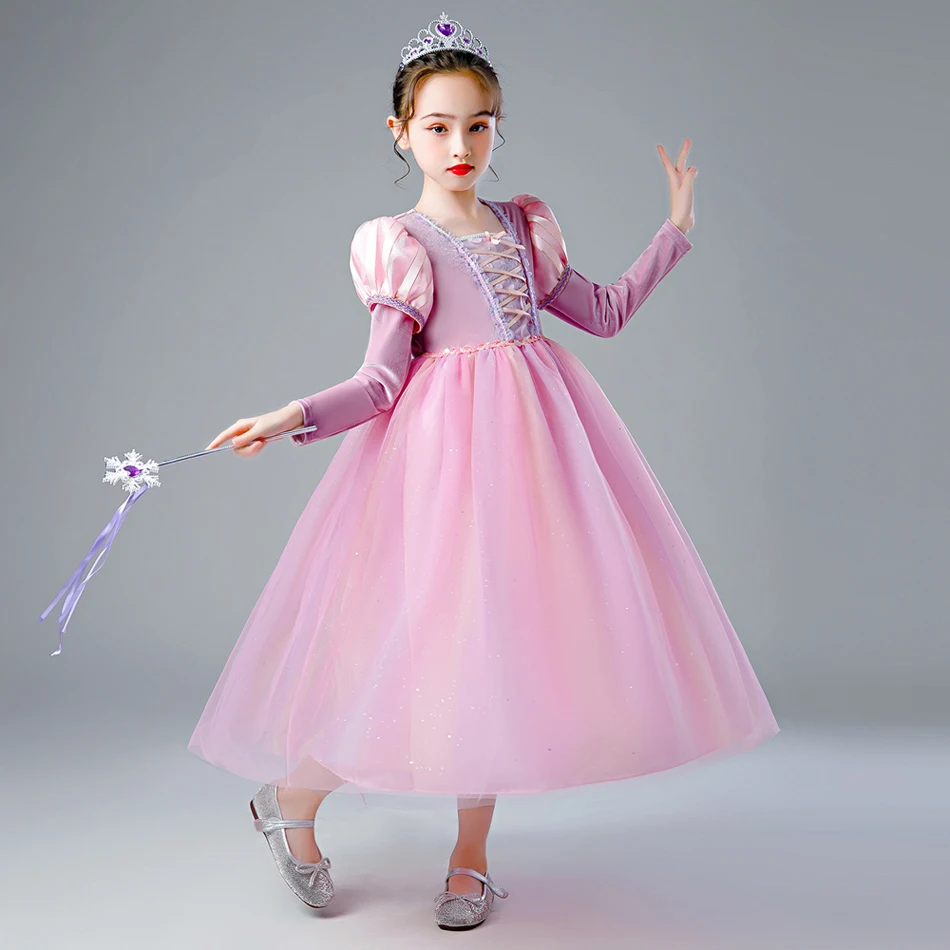 Rapunzel Rosa Langärmeliges Cosplay Prinzessinnenkleid Kinder Geburtstagsparty Ballkleid Mädchen Weihnachten Halloween Karneval Festival Festkleid – Detail 11