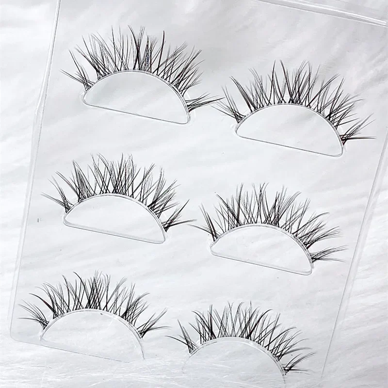 Nuevas pestañas postizas japonesas transparentes, terrier, naturales, tallo suave, cola de ojo simulada, con pestañas largas, 3 pares 2