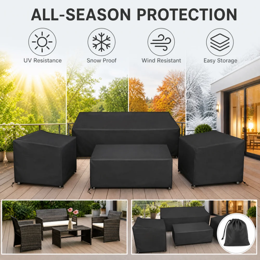 Heavy Duty Waterproof Patio Furniture Cover Rectangular Garden Rain And Snowproof Outdoor Sofa Table And Chair Windproof Cover