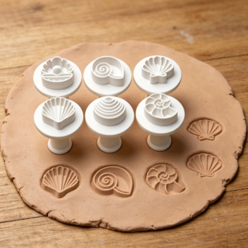 6Pcs Ocean Shell Clay Stamp Set Seashell Conch Pattern Plunger Mold For Pottery Clay Fondant Baking Resin DIY Handmadeg Tools