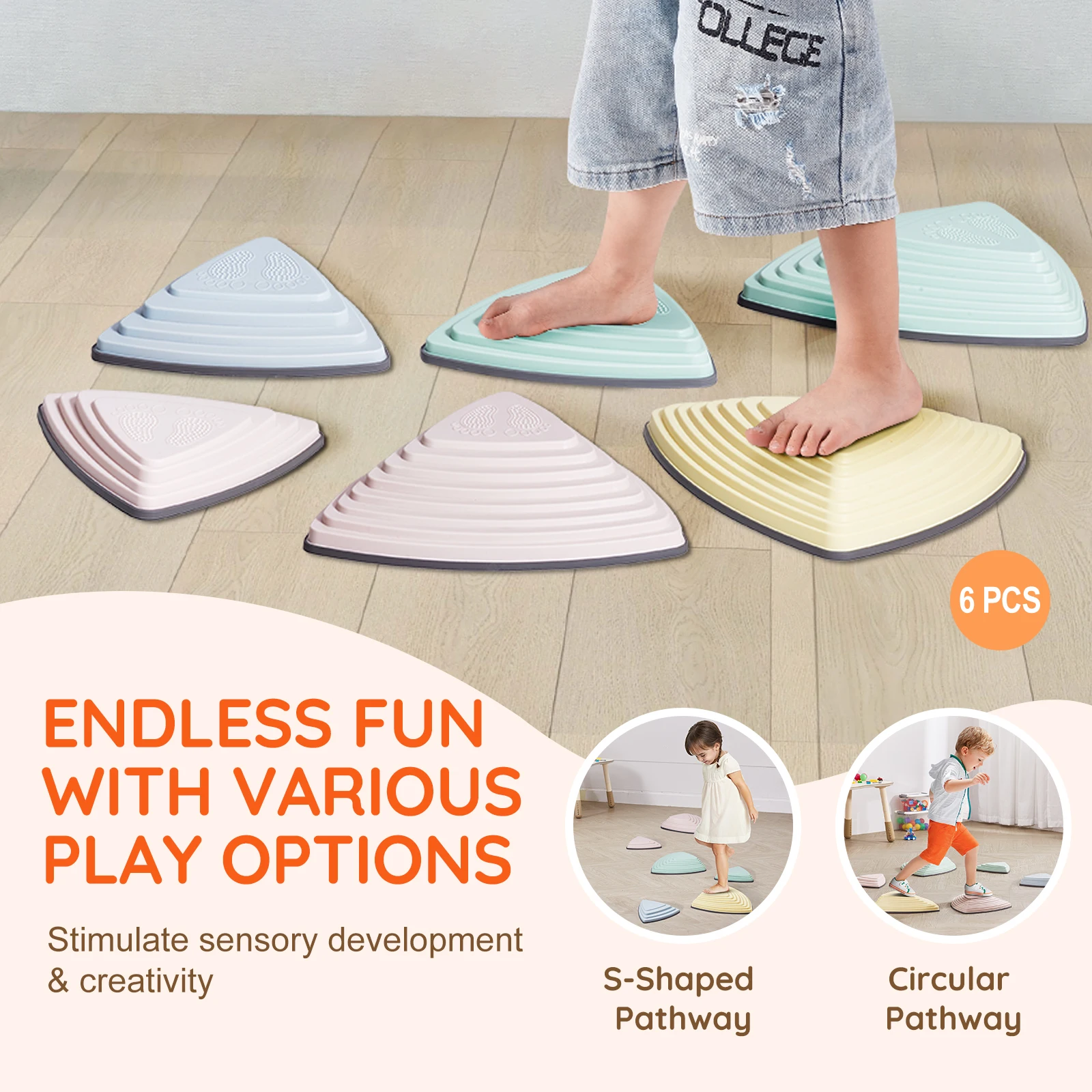 VEVOR 6PCS Children's Balance Stepping Stones Sensory Training Indoor & Outdoor Stacking Games for Kids Sports Toys Gifts