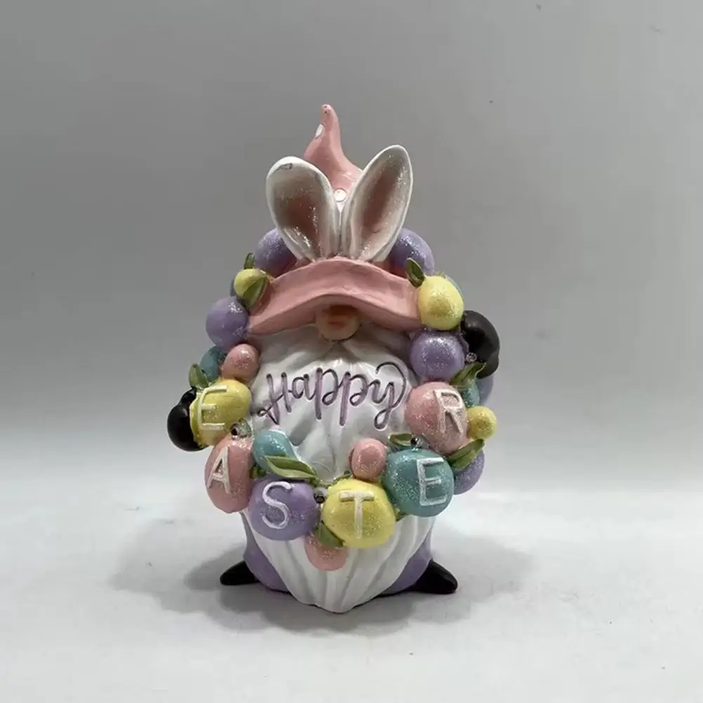 Patung kecil kelinci Paskah dengan cahaya, ornamen dekorasi musim semi taman Desktop patung Resin Mini tanpa wajah hadiah Festival