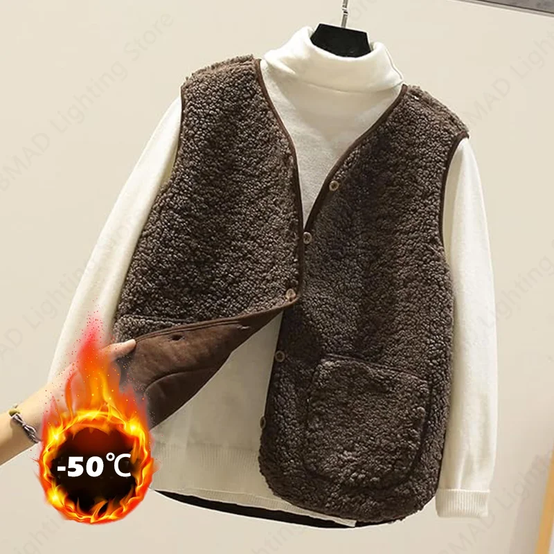 

Winter Warm Fleece Vest Thickened Lamb Wool Waistcoat for Women Autumn and Winter Plus Size Insulated Outerwear Cozy Sleeveless
