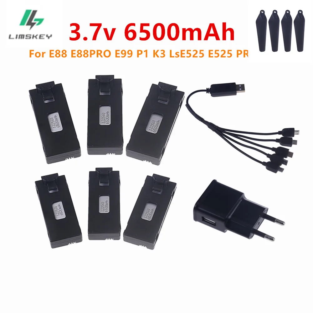3.7V 6500Mah Lipo Battery and Charger For E88 E88PRO E99 P1 K3 LsE525 E525 PRO Mini Uav Drone Battery Special Battery Rc Parts
