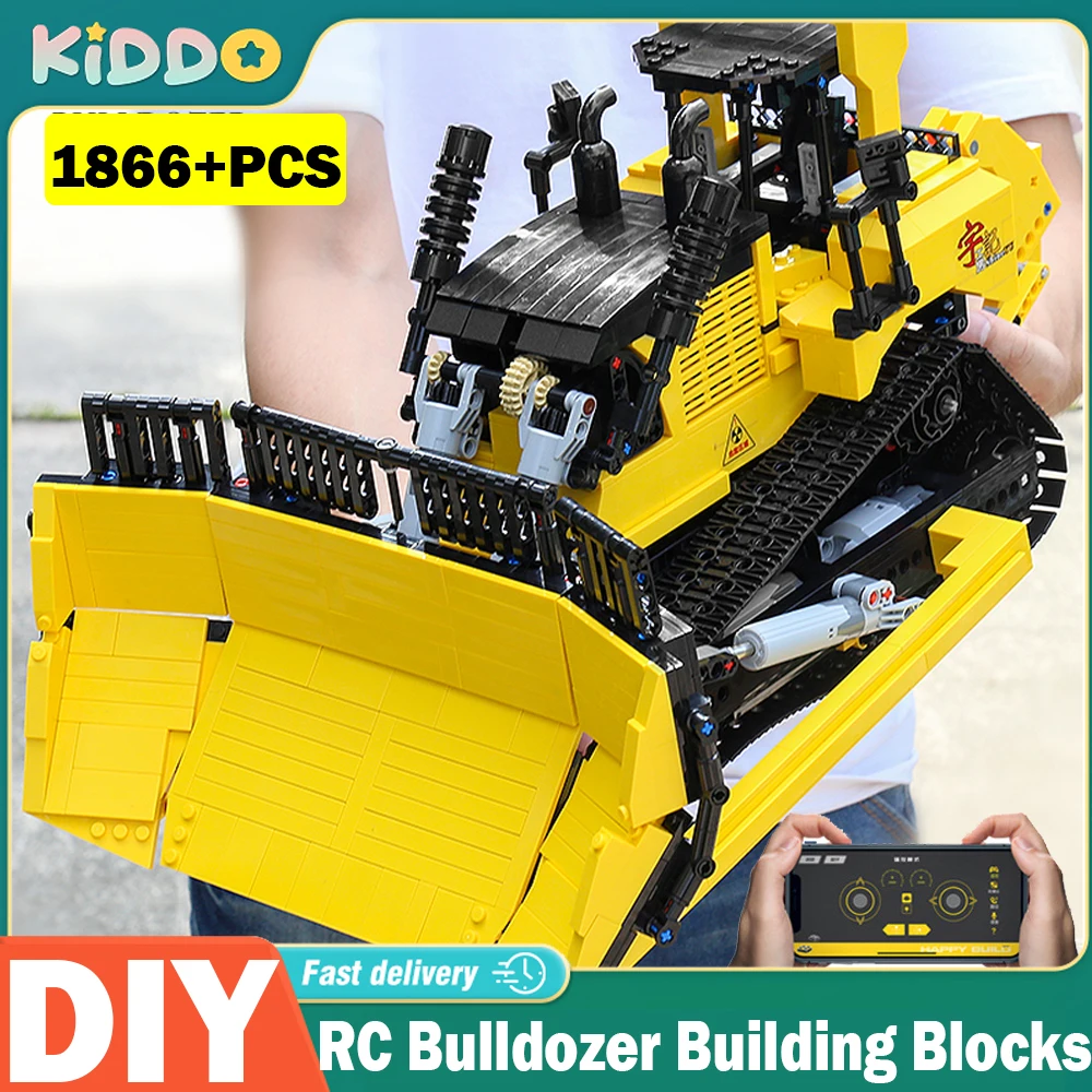 RC Bulldozer Building Blocks Bricks DIY Construction Car Crawler Tractor Engineering Trucks and Cars 1866pcs Children's Day Gift