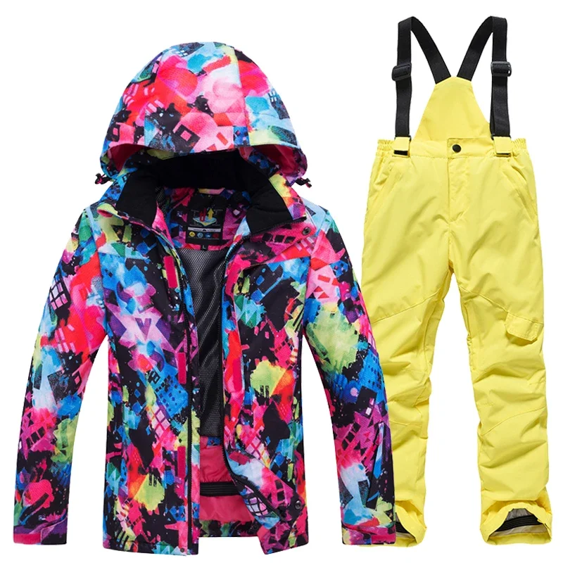 

-30 Degree Boys Girl Ski Snow clothing Set Children Snowboard Ski Suit Waterproof Outdoor Jacket Pants Clothes Snowsuit Kids