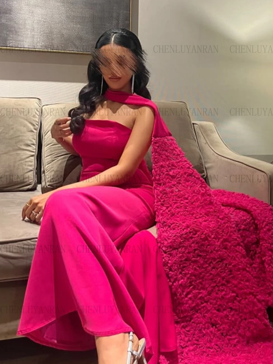 Hot Pink Formal Occasion Dresses 2023 Sleeveless Mermaid Party Dress Strapless Satin Zipper Elegant Evening Gowns فساتين حفلات