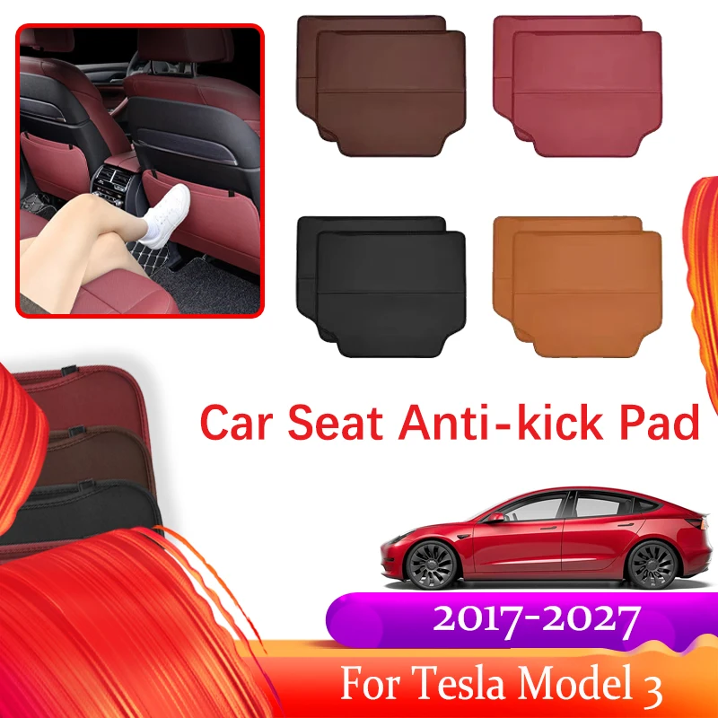 

Car Rear Seat Back Cover For Tesla Model 3 2017-2027 Leather Mat Storage Bag Pocket Rug Seat Protector Auto Interior Accessories