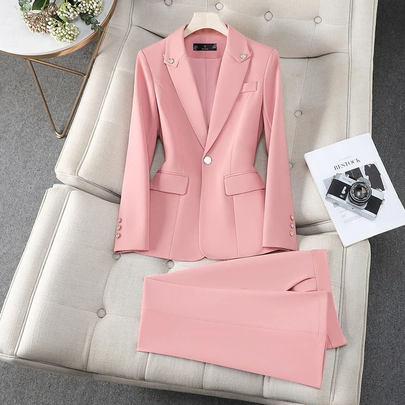 ZJYT Elegant Office Lady Formal Business Blazer Set for Woman 2 Pieces Matching Sets Autumn 2025 Commuter Jacket and Pants Suit