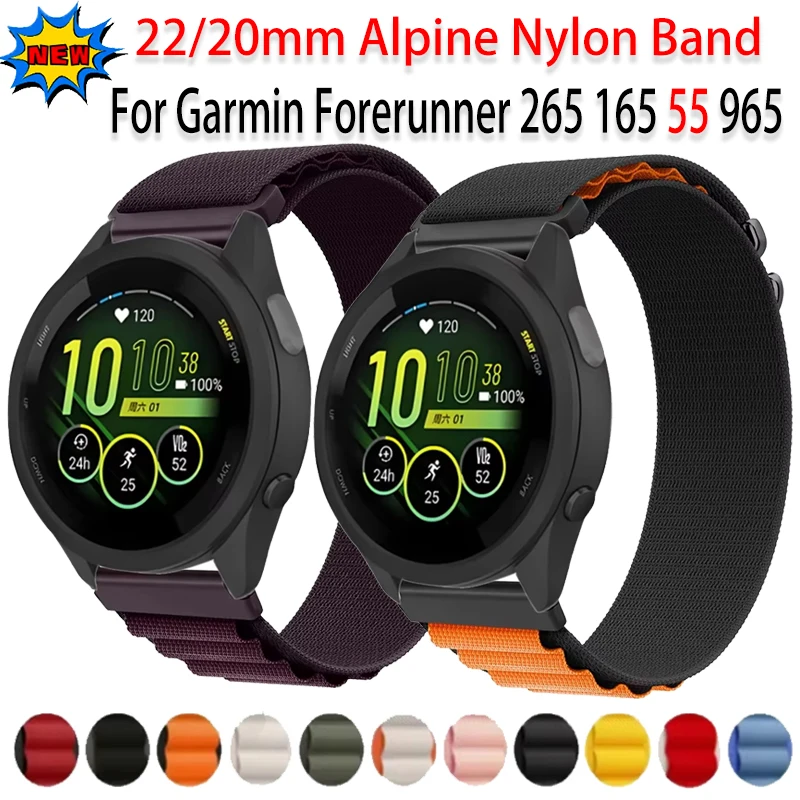 Pasek nylonowy Alpine 22/20 mm do Garmin Forerunner 265 165 55 965 Pasek do bransoletki Garmin Vivomove Trend/Venu 3/Active 5 Akcesoria