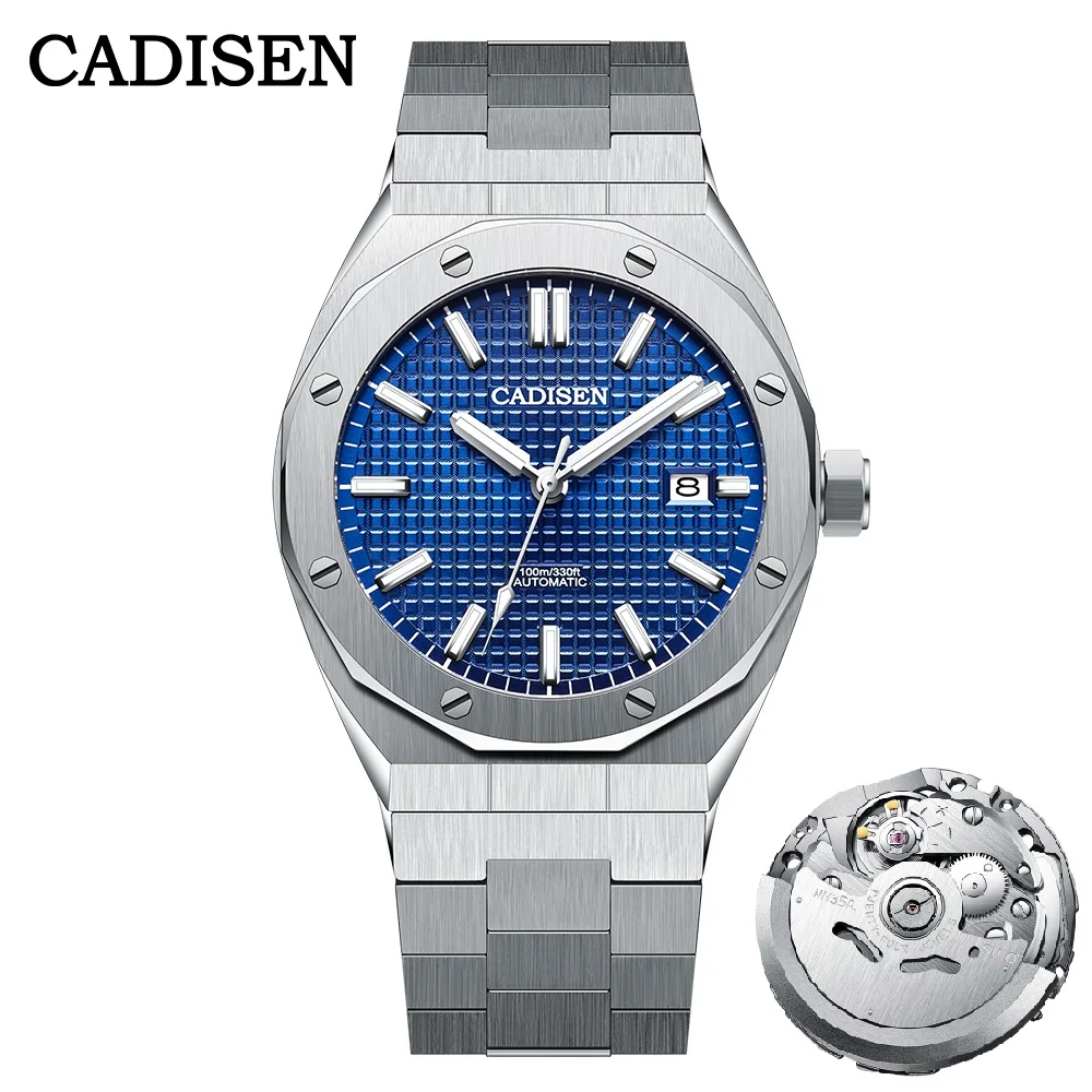 CADISEN New 42MM Men Watches Mechanical Automatic NH35A Blue Watch Men 100M Waterproof Brand Luxury Casual Business Wristwatch