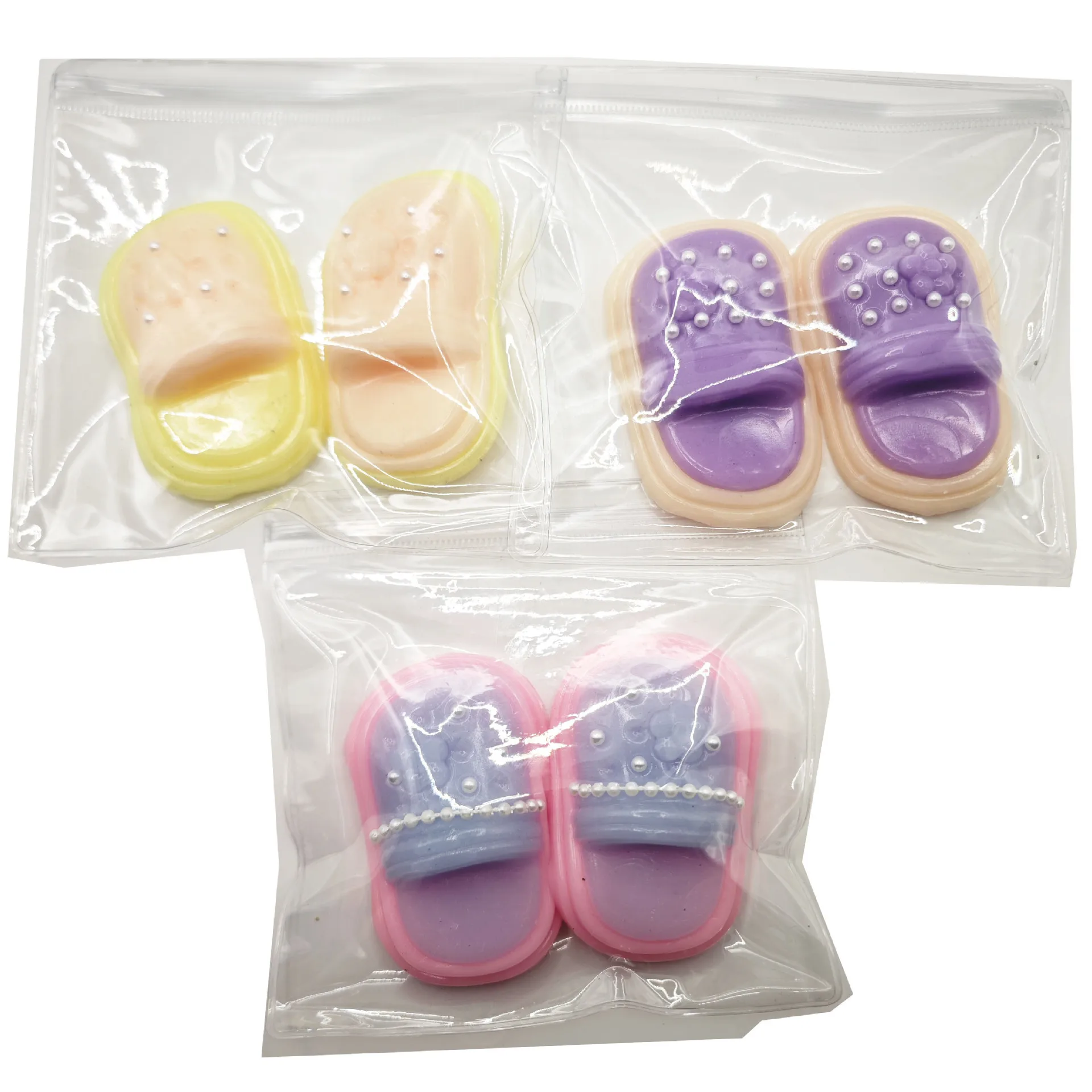 Squishy sandal bayi Mini kartun lucu Novel kreatif peras cubit mainan ujung jari bor warna-warni sepatu kecil bayi Gif