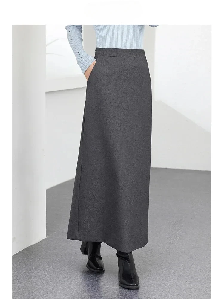 

Miflame Women's Classic Retro Long Skirts Autumn Elegant Office Lady Back Slit Casual Length-option Female Straight Simple