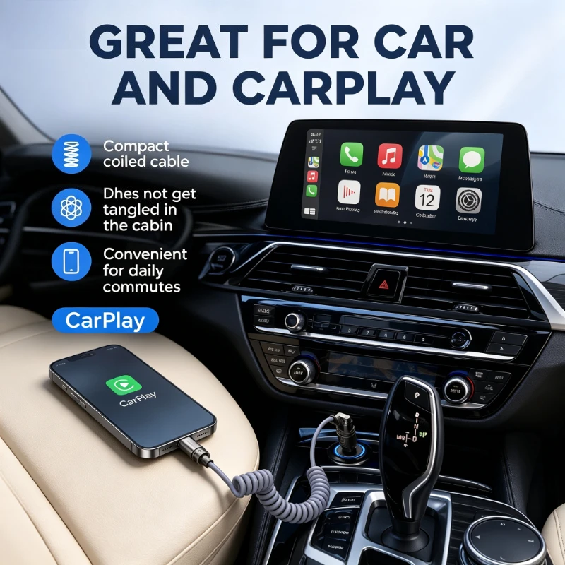Spring Telescopic Data Cable Car USB Fast Charging Data Charging Cable Accessories for IPhone Xiaomi OnePlus Fast Charger Type C