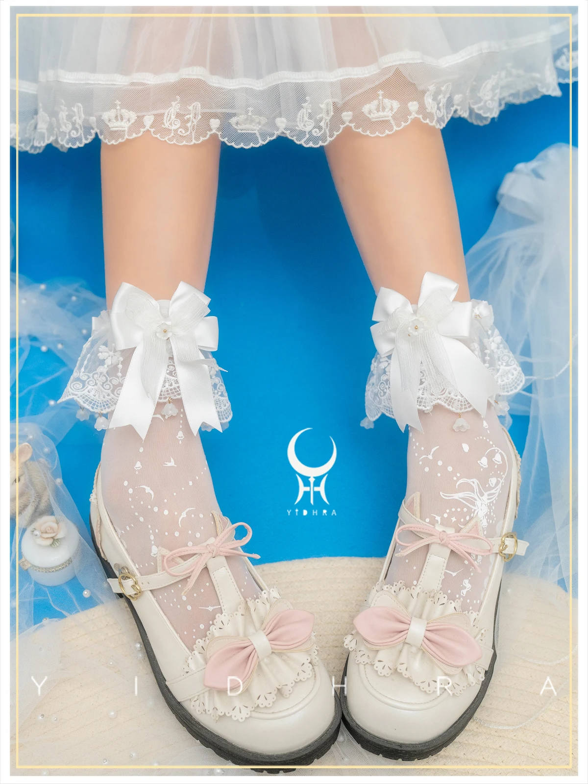 {Lily of the Valley} Meias Sweet Wedding Lolita com capas removíveis para pernas de renda