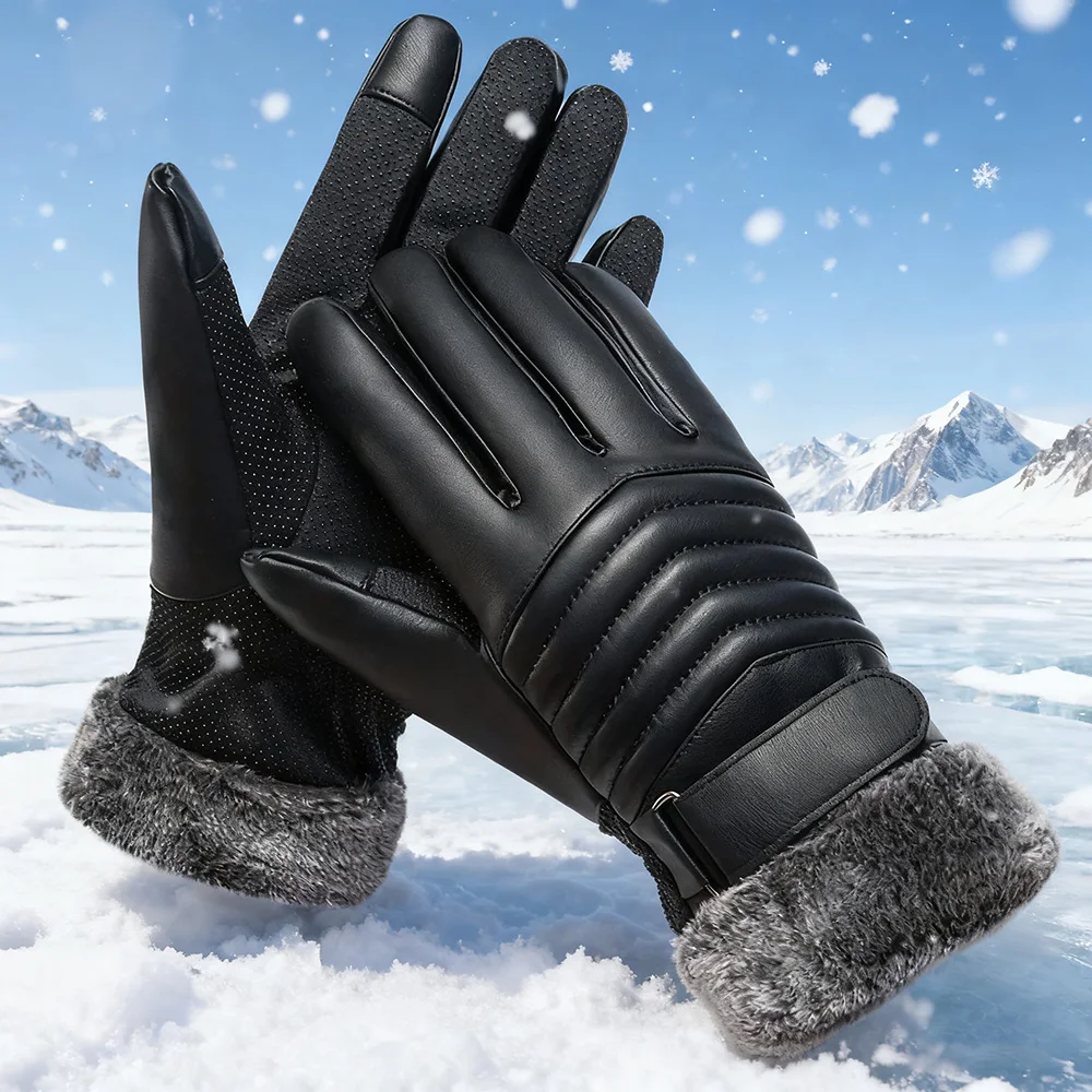 

Winter Warmer PU Leather Plush Gloves Men Women Classic Touchscreen Gloves for Warm Outdoor Driving Cycling Motorcycle Texting